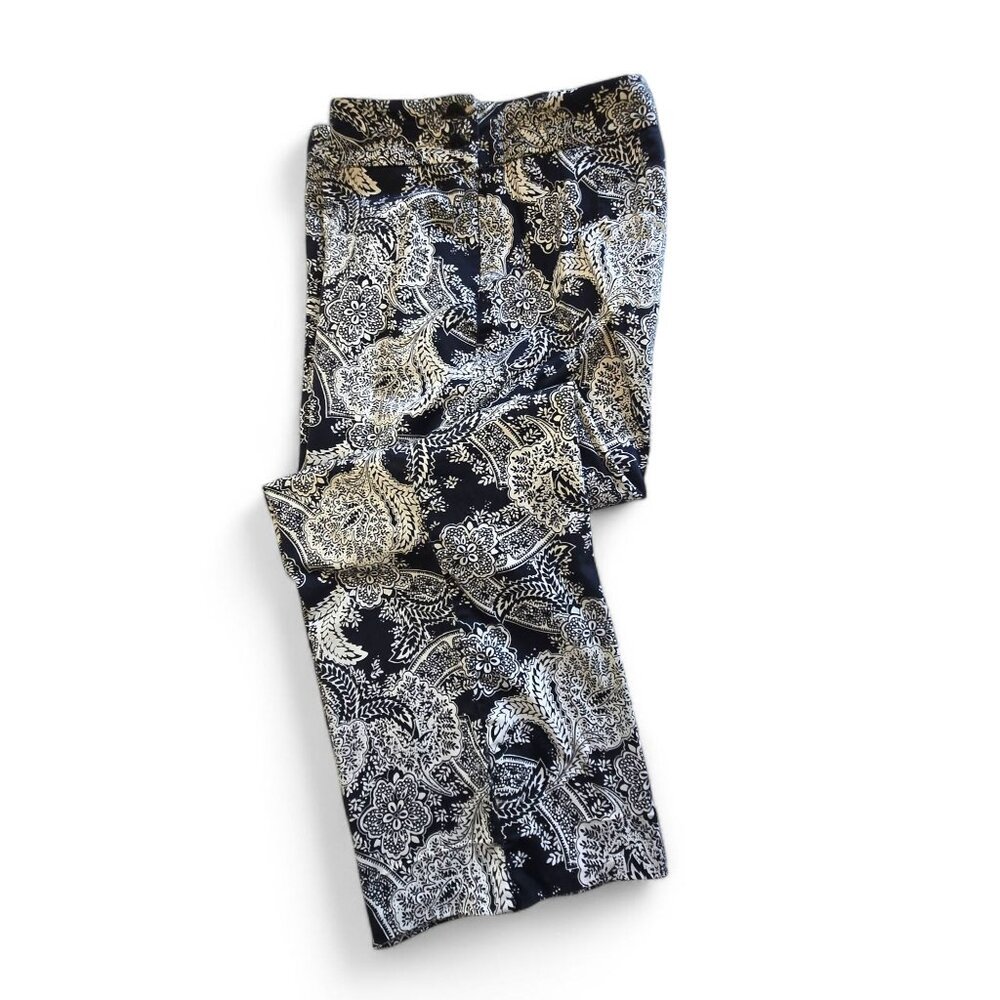 Ann Taylor Womens Paisley Cropped Capri Pant Navy Blue/White Side Zipper Size 12 - Picture 5 of 11